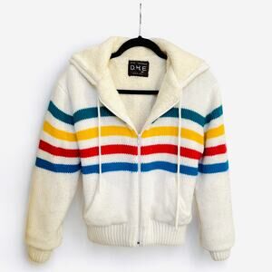 Vintage 80s DHE Sherpa-Lined Hooded Sweater Jacket  – Size: Adult M